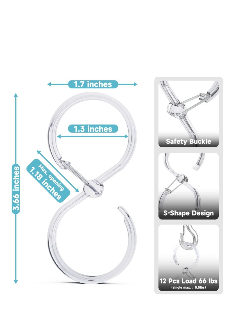 SYOSI خطافات ستارة الحمام حلقات ، خطافات ستارة حمام بلاستيكية مقاومة للصدأ 8 قطع خطافات ستارة للحمام ، حلقات ستارة الحمام مع قفل أمان ، خطافات S لتعليق الستارة ، الملابس ، شفافة - Image 3