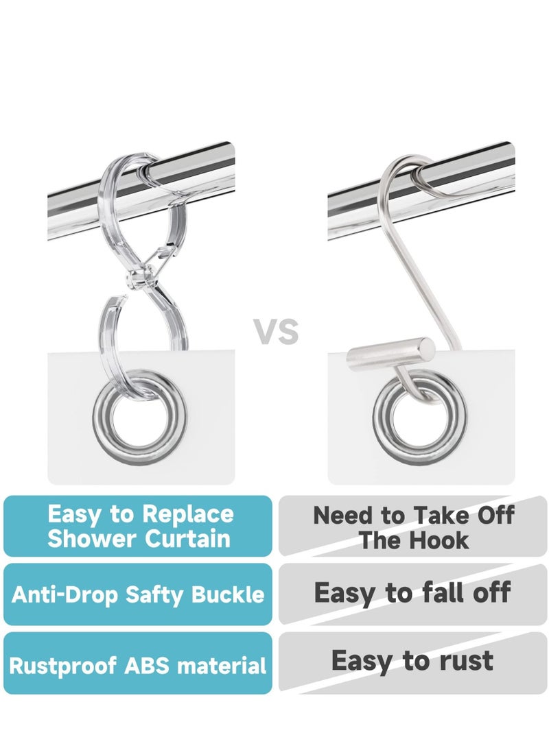 SYOSI خطافات ستارة الحمام حلقات ، خطافات ستارة حمام بلاستيكية مقاومة للصدأ 8 قطع خطافات ستارة للحمام ، حلقات ستارة الحمام مع قفل أمان ، خطافات S لتعليق الستارة ، الملابس ، شفافة - Image 4