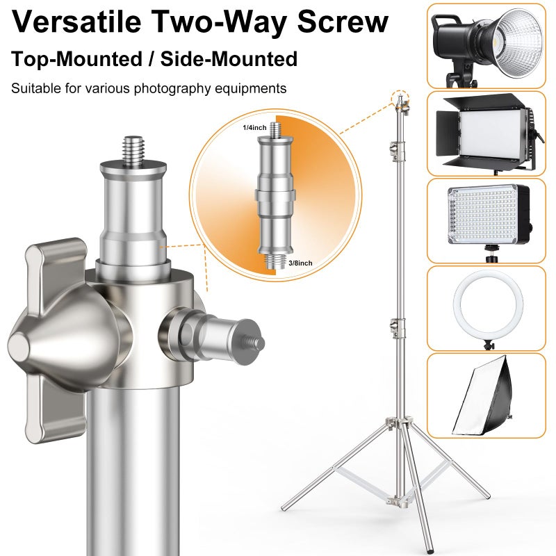 Anautin 9.2 FT Stainless Steel Photography Stand, Heavy Duty Tripod With 1/4" to 3/8" Screw Adapter for Strobe, LED Video Light, Ring Light, Monolight, Softbox - Image 4