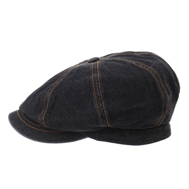 WITHMOONS Denim Cotton Newsboy Hat Baker Boy Beret Flat Cap KR3613 (Black) - Image 2