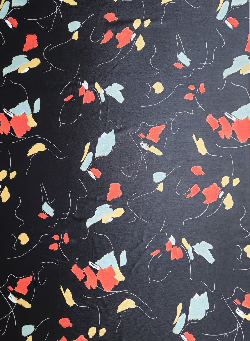 قماش كريب بوليستر ياباني | 5.25 ياردة | أسود مع طباعة - Image 1