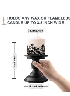Excefore 2 PCS Vintage Pillar Candle Holders, Candle Holder, Matte Black Metal Candle Stands Decorative, Decorative Antique Candle Stand for Dining & Living Room Decoration (Retro)  - Image 2
