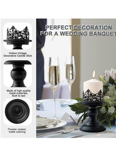 Excefore 2 PCS Vintage Pillar Candle Holders, Candle Holder, Matte Black Metal Candle Stands Decorative, Decorative Antique Candle Stand for Dining & Living Room Decoration (Retro)  - Image 3