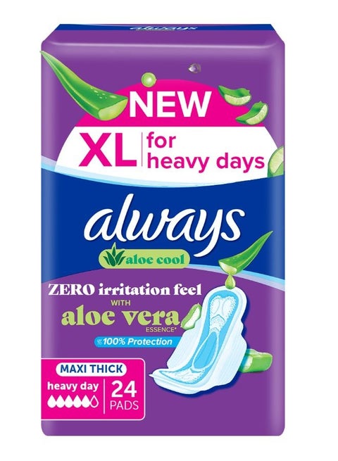 Aloe Cool XL Maxi Thick Pads for Heavy Days 24 Pcs