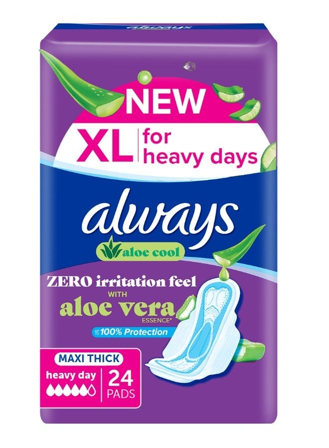 Always Aloe Cool XL Maxi Thick Pads for Heavy Days 24 Pcs - Image 1
