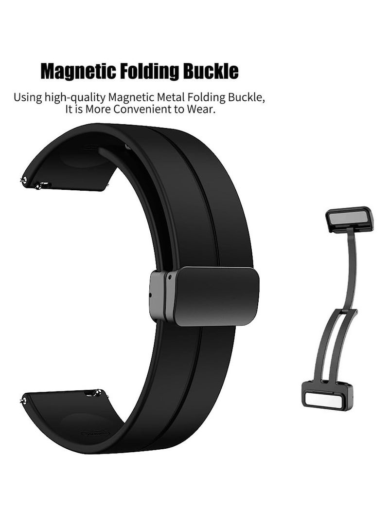 22mm Silicone Strap With Magnetic Folding Buckle For Huawei GT5 46mm - Black - Image 2
