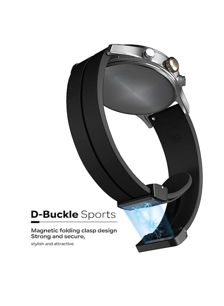 22mm Silicone Strap With Magnetic Folding Buckle For Huawei GT5 46mm - Black - Image 3