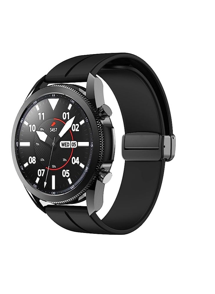 22mm Silicone Strap With Magnetic Folding Buckle For Huawei GT5 46mm - Black - Image 4