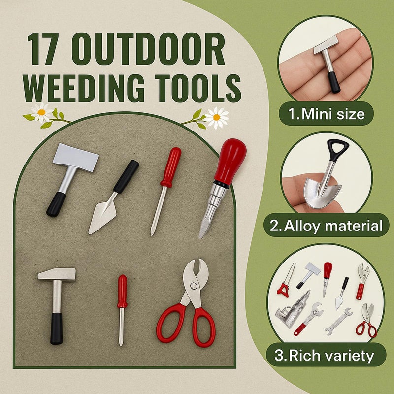 GALAOMA 17PCS 1:12 Miniature Doll House Tools Metal Home Repair Multi-Tool Model Set Fun for Party Dollhouse Decoration Accessories Mini Yard Supplies Creative Pretend Toy (Tool) - Image 2