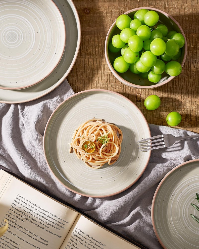 Famiware Meteor Plates and Bowls Sets for 4, 12 Pieces Dinnerware Sets, Microwave and Dishwasher Safe Dishes Set, Matcha Green - Image 5