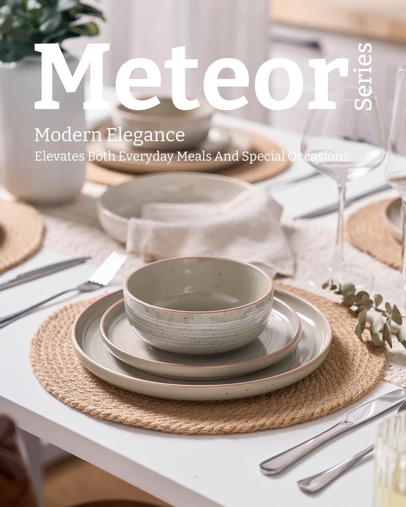 Famiware Meteor Plates and Bowls Sets for 4, 12 Pieces Dinnerware Sets, Microwave and Dishwasher Safe Dishes Set, Matcha Green - Image 3
