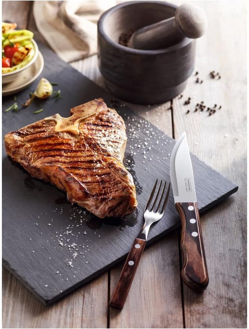 TRAMONTINA Jumbo Steak Knife Set with Stainless Steel Blade and Brown Polywood Handle - Image 3