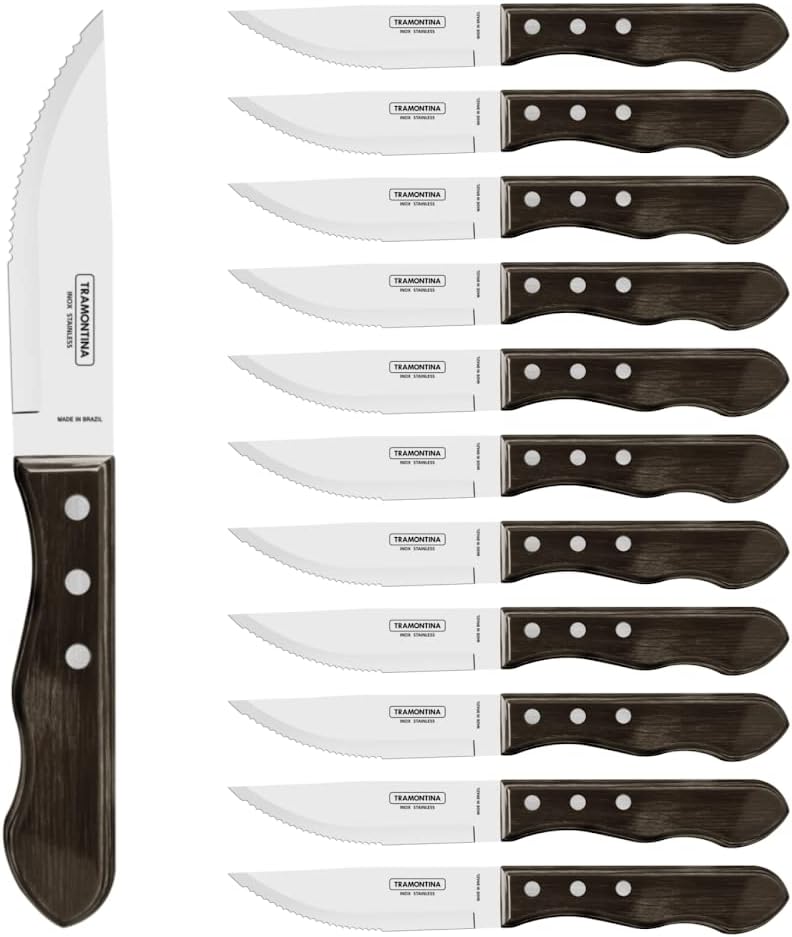 TRAMONTINA Jumbo Steak Knife Set with Stainless Steel Blade and Brown Polywood Handle - Image 1