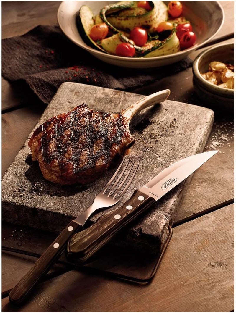 TRAMONTINA Jumbo Steak Knife Set with Stainless Steel Blade and Brown Polywood Handle - Image 4