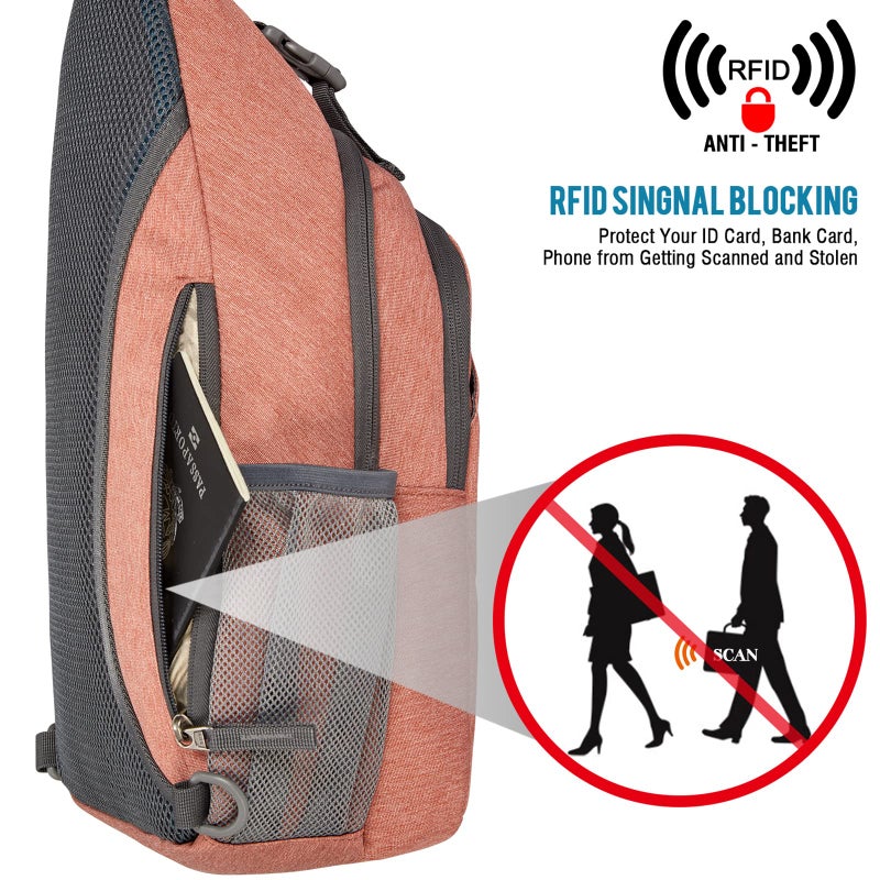 G4Free Sling Bag RFID Blocking Sling Backpack Crossbody Chest Bag Daypack for Hiking Travel(Light orange) - Image 2