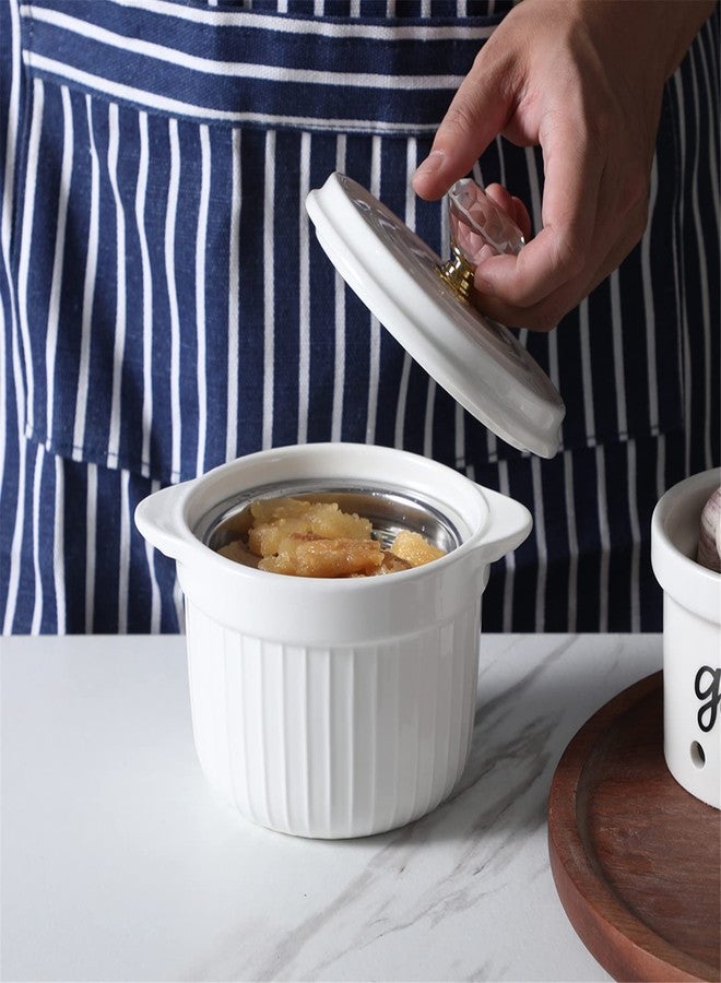 HAOTOP Bacon Grease Container Keeper with Crystal Lid and Strainer, 17 oz Ceramic Frying Oil Storage Can Container for Countertop (Gold) - Image 2