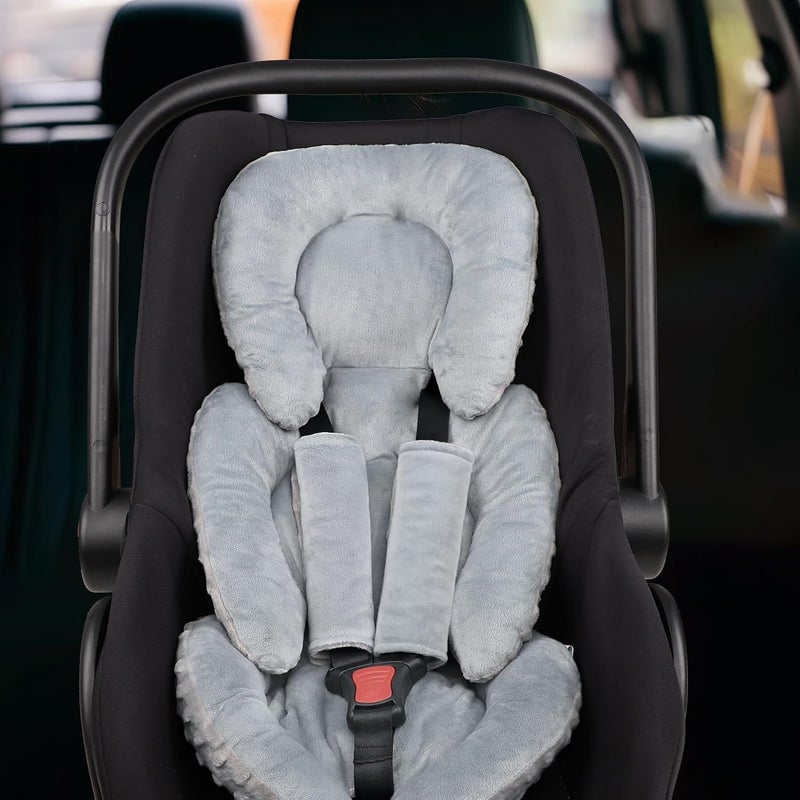 GFU Infant Car Seat Insert Head and Body Support GFU Reversible Newborn Insert for Carseat with Strap Pads Soft Stroller Cushion Pillow Insert for Boys and Girls Fits for Stroller Swing Grey - Image 3