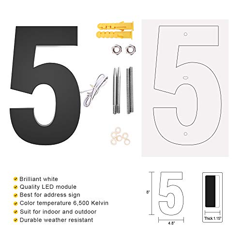 LUXYARD Backlit Lighted LED House Numbers 8", Stainless Steel Hand-Polished for House Address Signs, Lighted Up House Numbers for Outside Modern, Low-Voltage, Waterproof Corrosion Resistant(BLACK 5, 8 Inch) - Image 2
