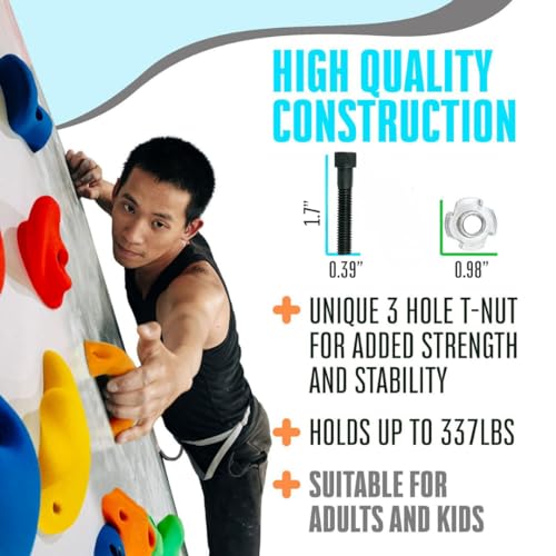 White Tech Premium Rock Climbing Holds (15Pack) Multi-Colored Climbing Rock for Indoor and Outdoor Playground Play Set for Kids, Adult Climbing Wall Holds with Hardware Kit DIY Installation - Image 4