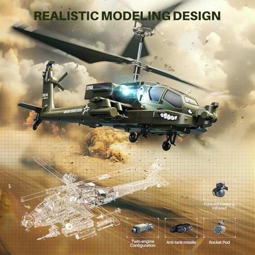 SYMA RC Helicopters S51H Remote Control Helicopter 24GHz Military Army Toys for Boys Girls Kids with Altitude Hold One Key Take OffLanding LED Light Low Battery Reminder - Image 5
