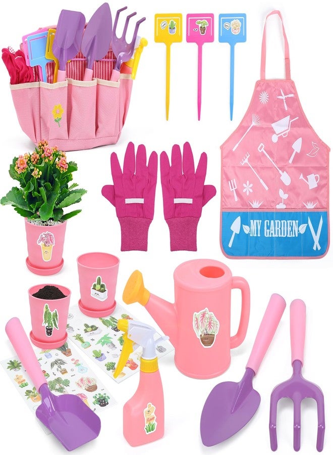 CUTE STONE Kids Gardening Set, Garden Toys with Metal Kids Rake, Shovel, Trowel, Watering Can, Gloves, Tote Bag, Gardening Kit for Toddlers, Outdoor Playset Spring Summer Toys for Girls Boys - Image 1
