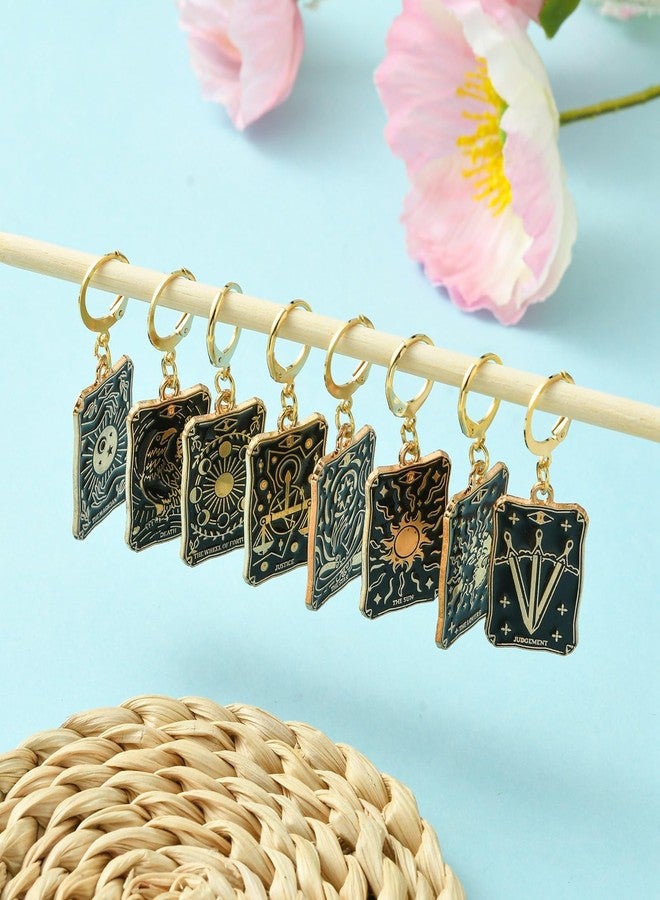 Ipotkitt 10 Pcs 10 Styles Alloy Enamel Tarot Crad Charms Stitch Markers Black Rectangle Locking Stitch Marker Charms with Leverback Hoop for Knitting Weaving Accessories - Image 4