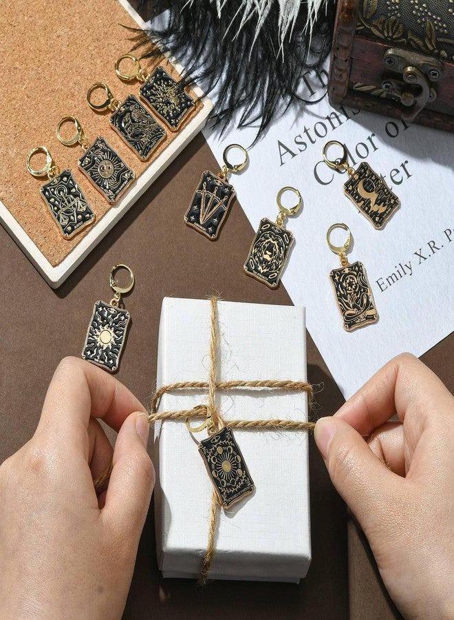 Ipotkitt 10 Pcs 10 Styles Alloy Enamel Tarot Crad Charms Stitch Markers Black Rectangle Locking Stitch Marker Charms with Leverback Hoop for Knitting Weaving Accessories - Image 3