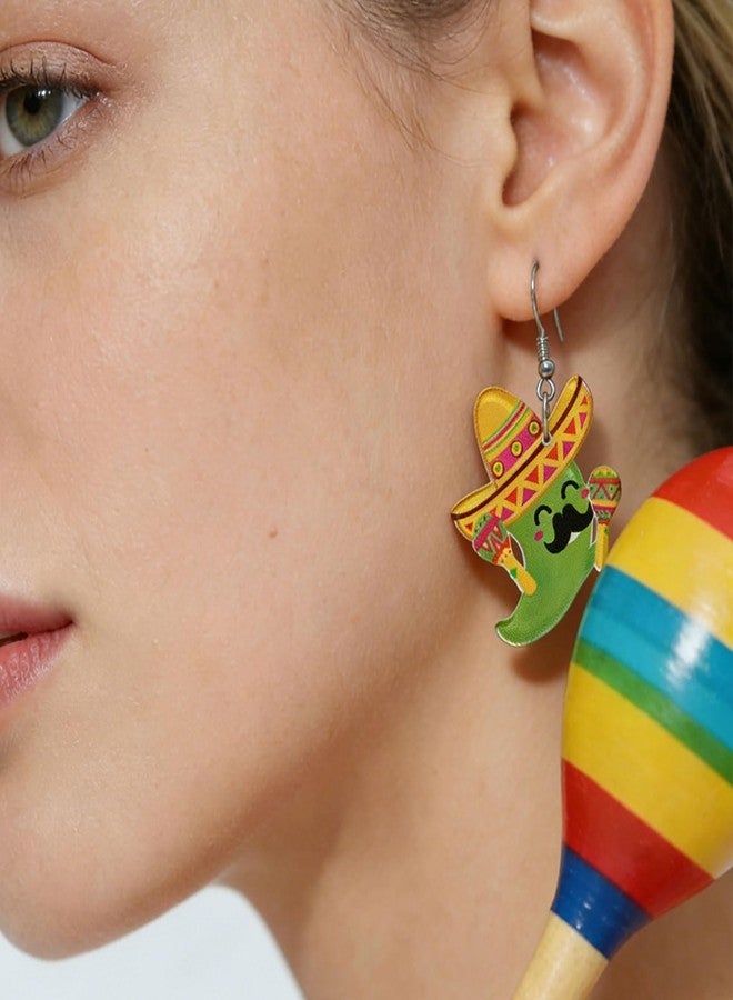 Nylry Cinco De Mayo Earrings for Women Acrylic Fun Dangle Earrings Mexican Fiesta Accessories for Women Cute Mexican Party Decorations Jewelry Gifts for Cinco De Mayo Outfit-Chili Pepper - Image 5