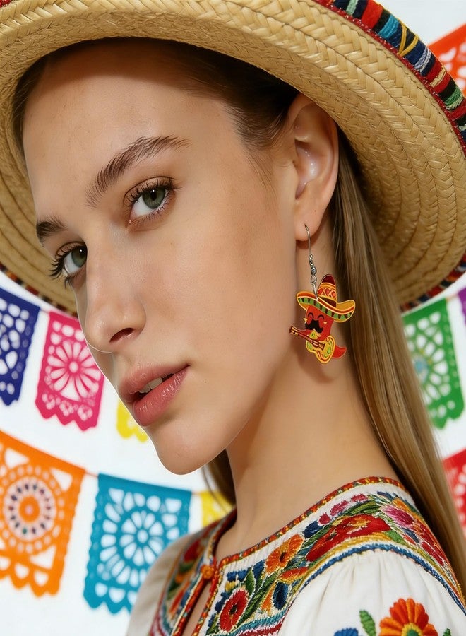 Nylry Cinco De Mayo Earrings for Women Acrylic Fun Dangle Earrings Mexican Fiesta Accessories for Women Cute Mexican Party Decorations Jewelry Gifts for Cinco De Mayo Outfit-Chili Pepper - Image 4