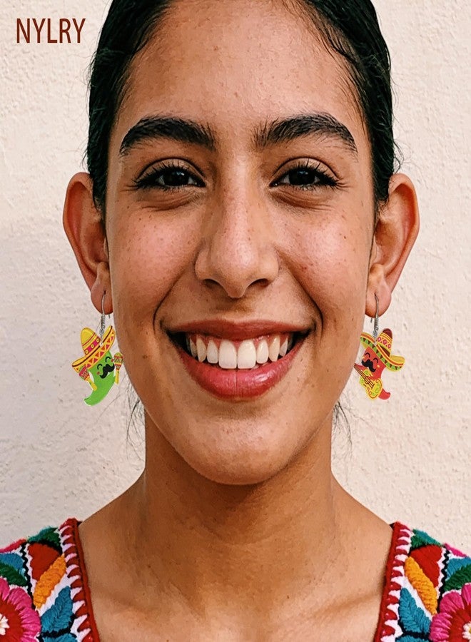 Nylry Cinco De Mayo Earrings for Women Acrylic Fun Dangle Earrings Mexican Fiesta Accessories for Women Cute Mexican Party Decorations Jewelry Gifts for Cinco De Mayo Outfit-Chili Pepper - Image 2