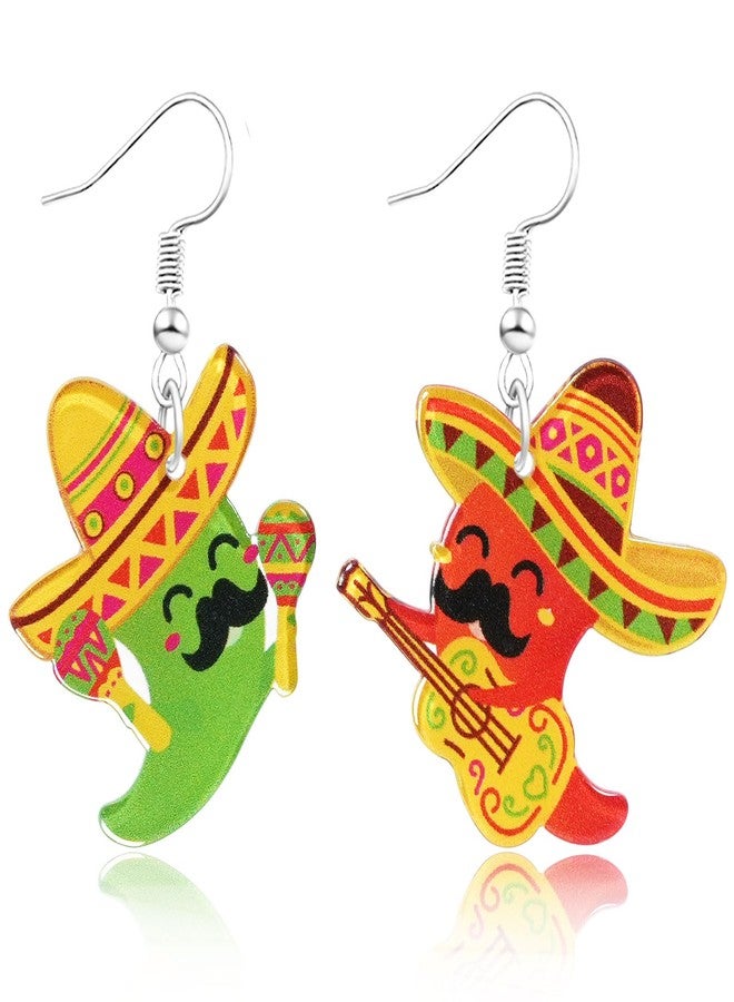 Nylry Cinco De Mayo Earrings for Women Acrylic Fun Dangle Earrings Mexican Fiesta Accessories for Women Cute Mexican Party Decorations Jewelry Gifts for Cinco De Mayo Outfit-Chili Pepper - Image 1