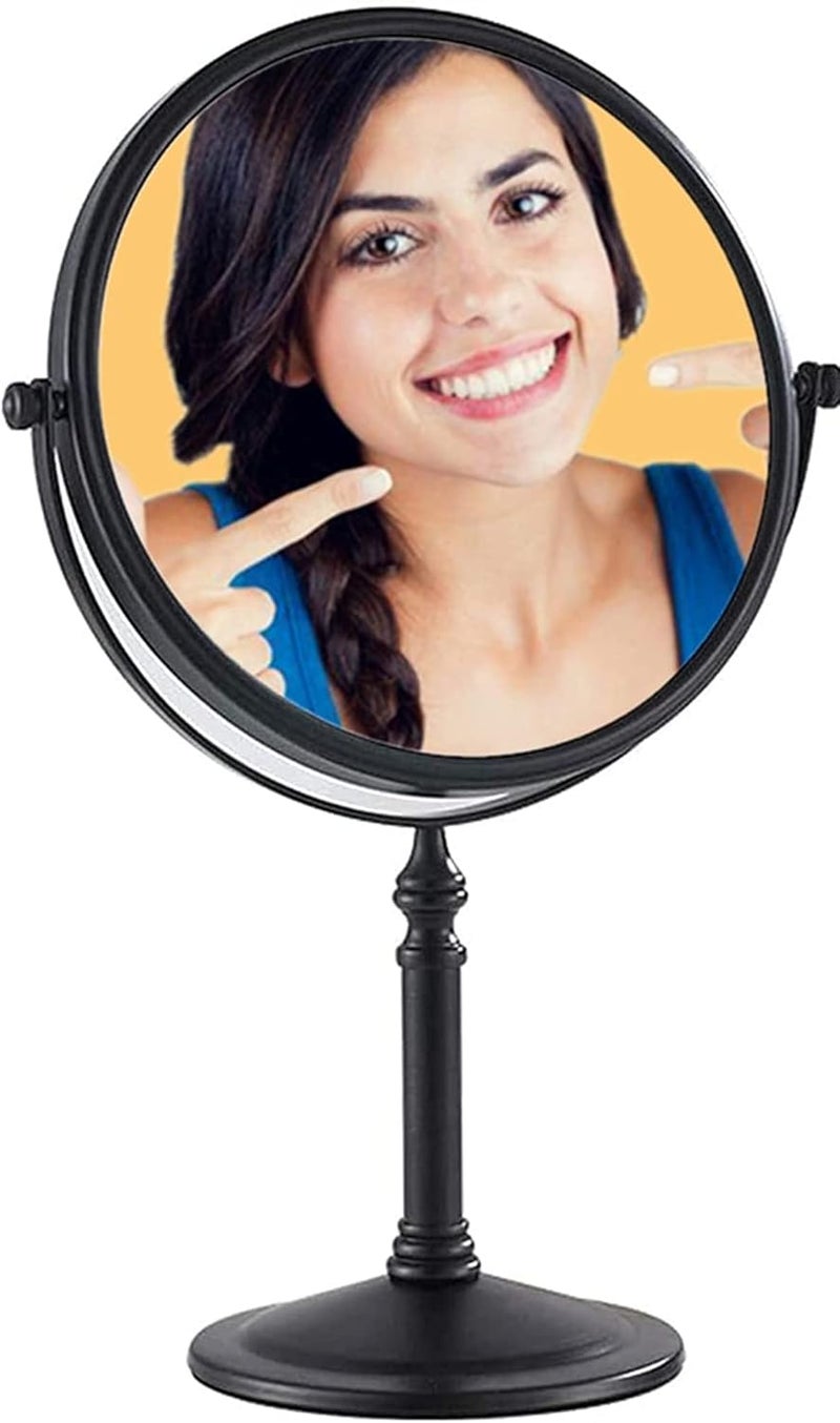 Gecious Black Makeup Mirror 1X/10X Free Standing 8 Inches 360 Swivel Dual-Sided Tabletop Makeup Mirror, Metal