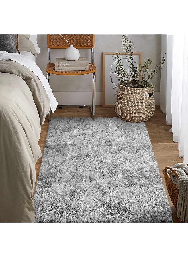 The Bros Area Rugs Soft Fluffy Carpets For Living room Shaggy Rug Modern Area Rug For Bedroom Anti-Slip Rugs For Kids Room Indoor Home Decorative Carpet (Grey White, 80 X 120 cm) - Image 1