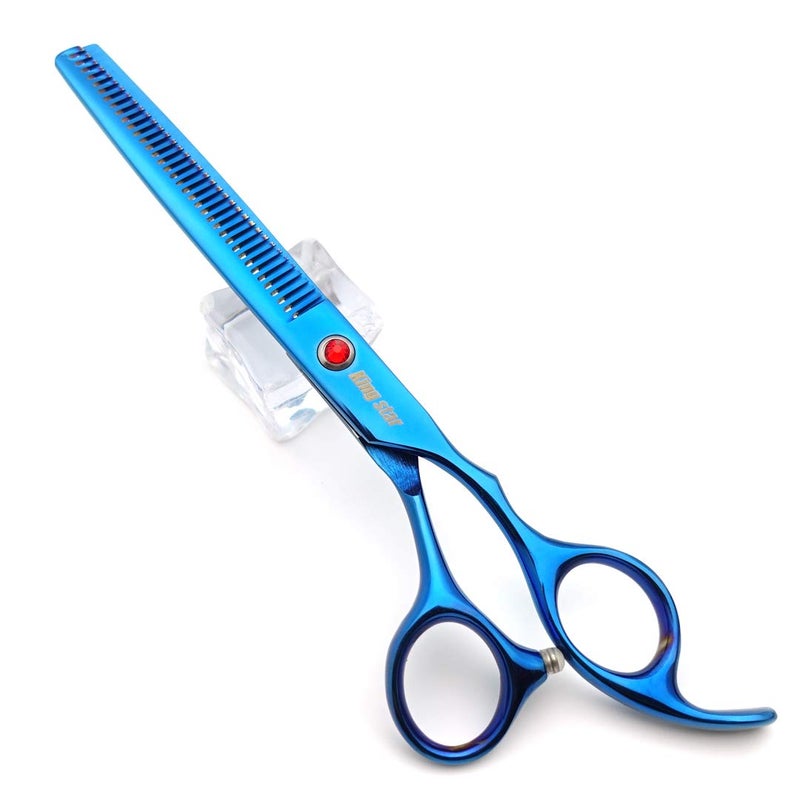 Kingstar 7.0in Titanium Blue Professional Pet Grooming Scissors Set,Straight & Thinning & Curved Scissors 4pcs Set for Dog Grooming,(Blue) - Image 5