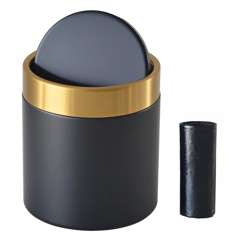 JILLICK Mini Trash Can with Lid 15 Liter  04 Gallon Small Metal Desk Garbage Bin for Countertop Coffee Bar Vanity  Black
