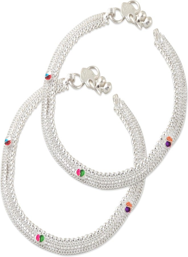 Lila Jewellery for All Occassions Traditional White Metal Anklet Payal Pair for Women Girls (1 Pair) - Image 1