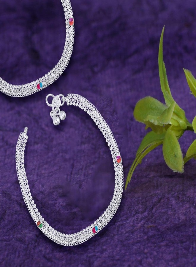 Lila Jewellery for All Occassions Traditional White Metal Anklet Payal Pair for Women Girls (1 Pair) - Image 4