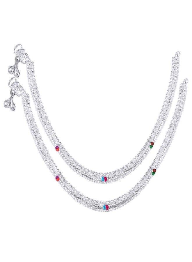 Lila Jewellery for All Occassions Traditional White Metal Anklet Payal Pair for Women Girls (1 Pair) - Image 3