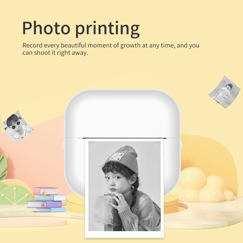 Mini Thermal Printer: White Portable Wireless BT Connection, AI Intelligent Drawing - Inkless Printer for Kids, Diy Label Maker for Home Office, Android & Ios - Image 2