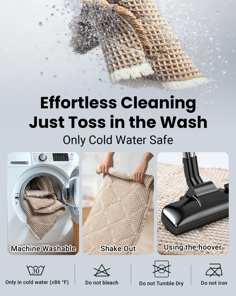 Furicher Waffle Bath Mat Set, Non Slip Bathroom Rugs Sets 2 Piece, Ultra Absorbent Long Bath Rug Runner for Bathroom Boho Chic Decor, Machine Washable Floor Mats, Brown & White, 20"Ã—47" Plus 18"Ã—30" - Image 5