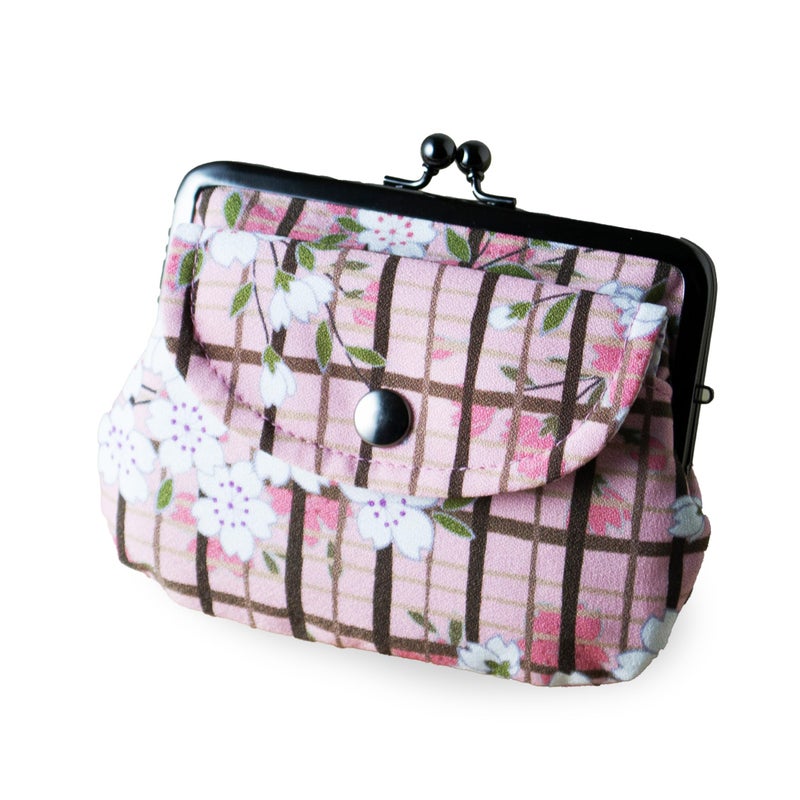 noren Vintage Floral Kiss Lock Coin Change Wallet Purses (SAKURAKOUSHI Cherry Blossoms - Pink) / Made in Japan Pouch for Women - Image 1