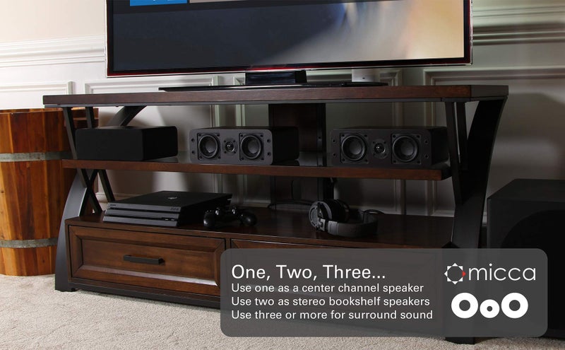 Micca OoO Slim Center Channel Speaker with 3-Inch Woofers and Silk Tweeter, Thin Design Under 4" Tall, for Desktop Stereo or Home Theater Surround Sound, Wall Mountable, Single, Dark Walnut - Image 2