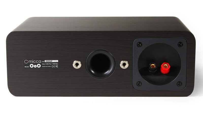 Micca OoO Slim Center Channel Speaker with 3-Inch Woofers and Silk Tweeter, Thin Design Under 4" Tall, for Desktop Stereo or Home Theater Surround Sound, Wall Mountable, Single, Dark Walnut - Image 4