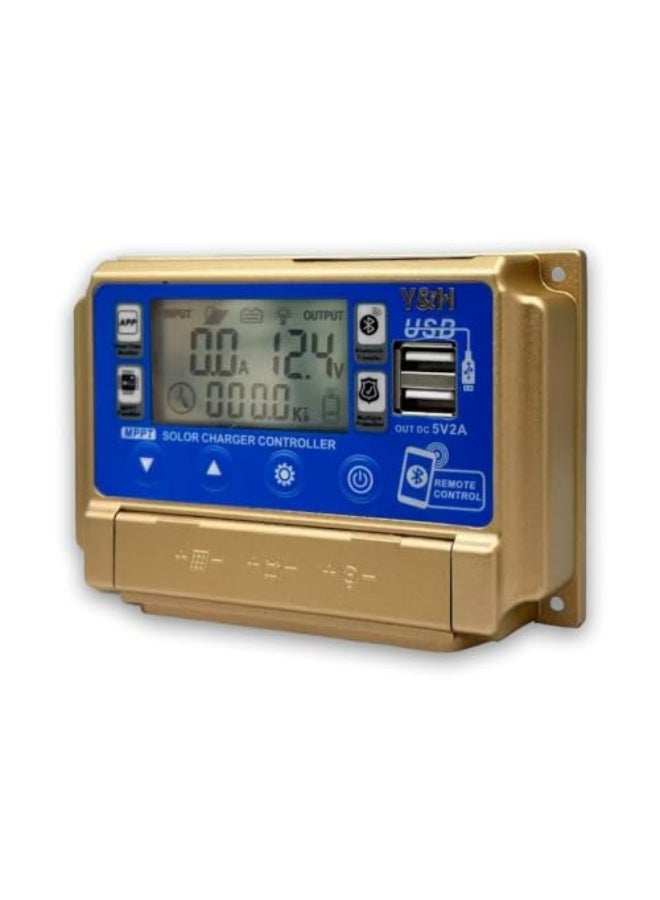 واي اند اتش وحدة تحكم شحن بالطاقة الشمسية MPPT 30 أمبير 12 فولت 24 فولت منظم شحن بطارية الألواح الشمسية مع شاشة LCD، USB مزدوج، اتصال عبر التطبيق، جهد شحن قابل للتعديل، مناسب للبطاريات الرصاصية. - Image 2