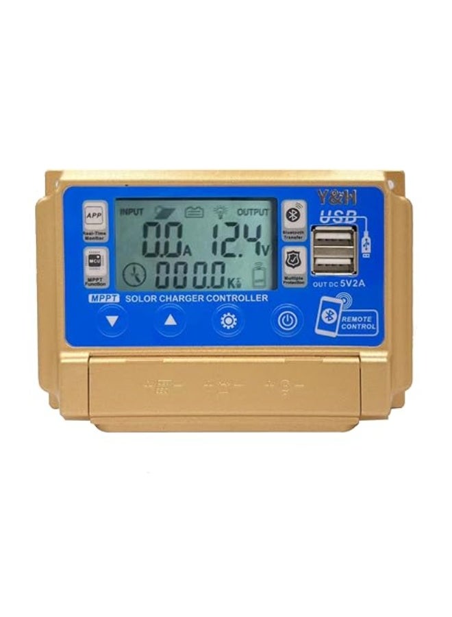 واي اند اتش وحدة تحكم شحن بالطاقة الشمسية MPPT 30 أمبير 12 فولت 24 فولت منظم شحن بطارية الألواح الشمسية مع شاشة LCD، USB مزدوج، اتصال عبر التطبيق، جهد شحن قابل للتعديل، مناسب للبطاريات الرصاصية. - Image 1