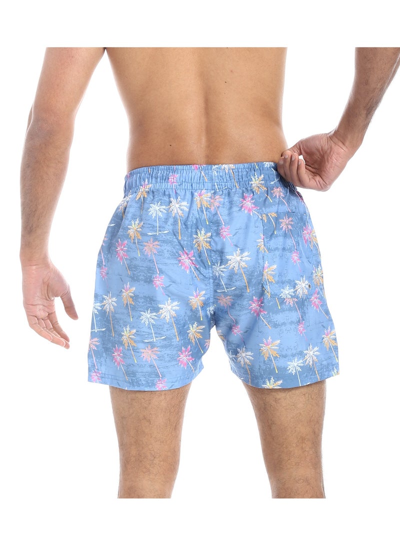 Pavone Palm Trees Pattern Trendy Swim Shorts - Purplish Blue, Fuchsia and Yellow - Image 3