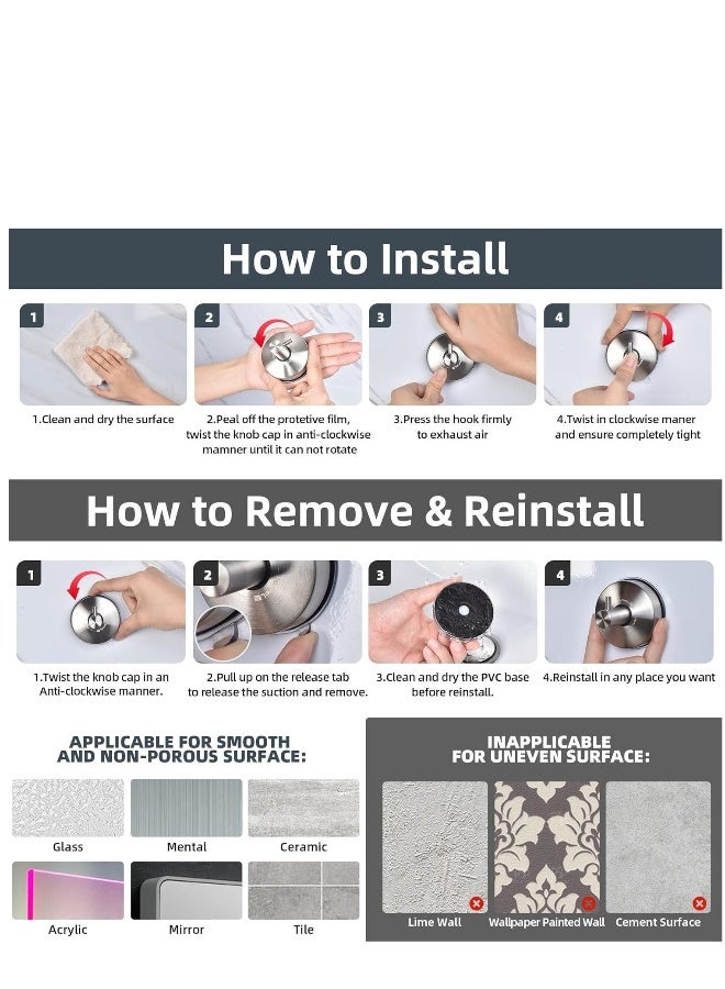 Suction Cup Hooks for Shower Towel Holder Stainless Steel Vacuum Bathroom Shower Hook Suction Washcloth Hanger Kitchen Towel Rack for Robe Loofah Wreath Glass Door Window Wall Brushed Black 2Pcs - Image 3