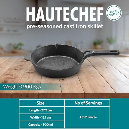 VAYA HauteChef Pre-Seasoned Cast Iron Skillet/Frying Pan, 20 cm, Naturally Non-Stick, 100% Pure, Premium & Toxin-Free, Oven & Induction Compatible, for Tawa Cooking, Searing, Frying Eggs & Baking - Image 5
