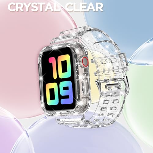 DABAOZA Compatible for Clear Apple Watch Band with Bumper Case 41mm 40mm 38mm, Women Men Glitter Bling TPU Sport Strap for iWatch SE Ultra 3 2 Series 11 10 9 8 7 6 5 4 3 2 1（GlitterClear,41/40/38） - Image 4