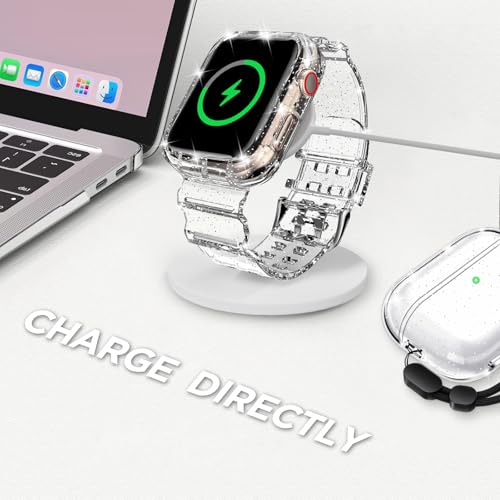 DABAOZA Compatible for Clear Apple Watch Band with Bumper Case 41mm 40mm 38mm, Women Men Glitter Bling TPU Sport Strap for iWatch SE Ultra 3 2 Series 11 10 9 8 7 6 5 4 3 2 1（GlitterClear,41/40/38） - Image 5